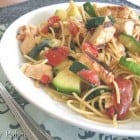 Summer Zucchini And Grilled Chicken Spaghetti With Leeks and Fire Roasted Tomatoes
