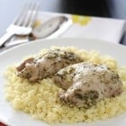 Pesto Chicken Thighs with Italian Creme Sauce Over Parmesan Couscous