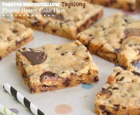 Toasted Marshmallow Tagalong Peanut Butter Cake Bars