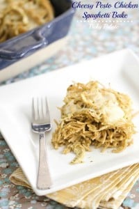 Cheesy Pesto Chicken Spaghetti Bake by Picky Palate www.picky-palate.com