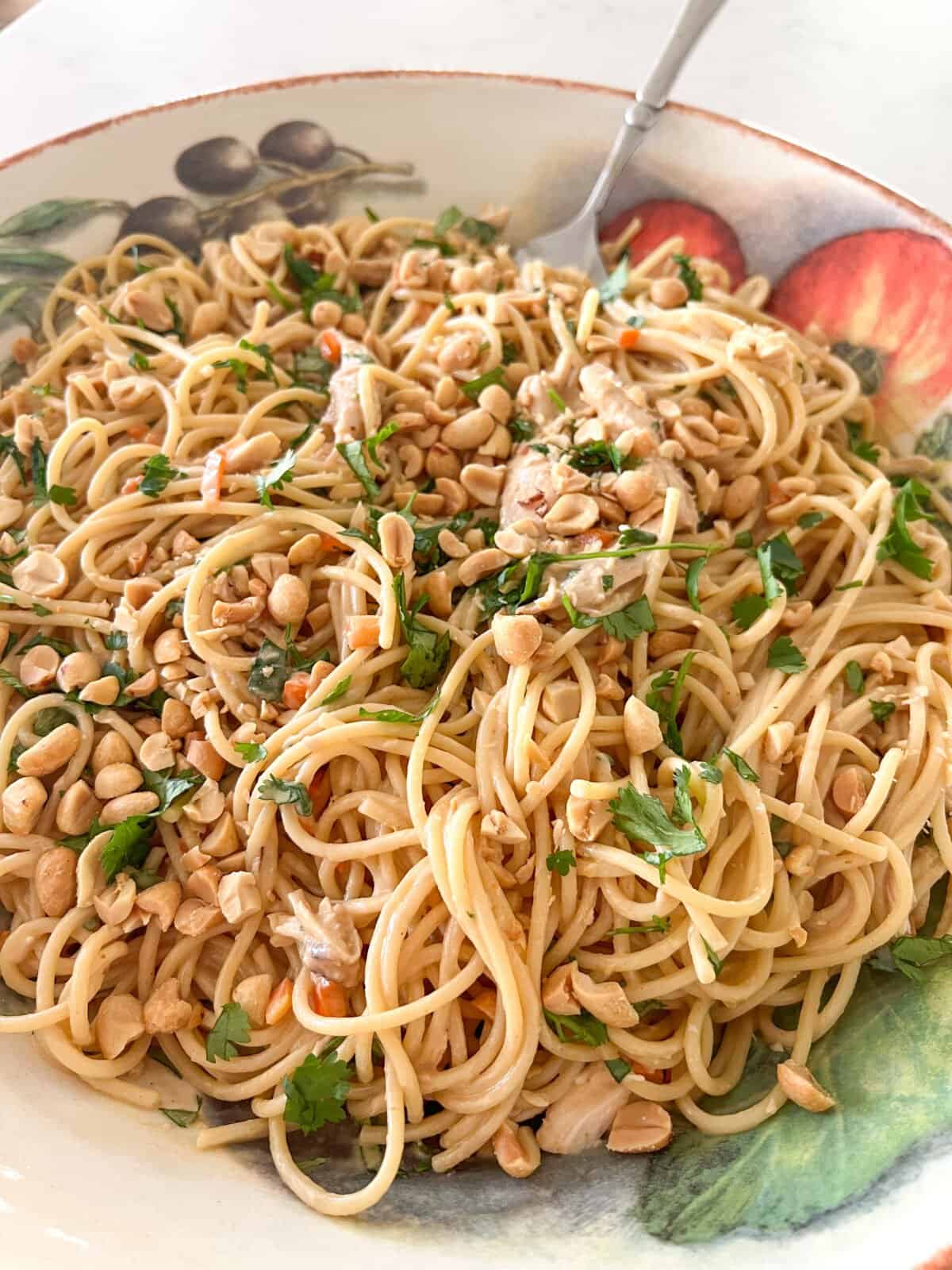 peanut noodles in large serving bowl