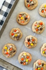 reese's pieces cookies baked on cookie sheet