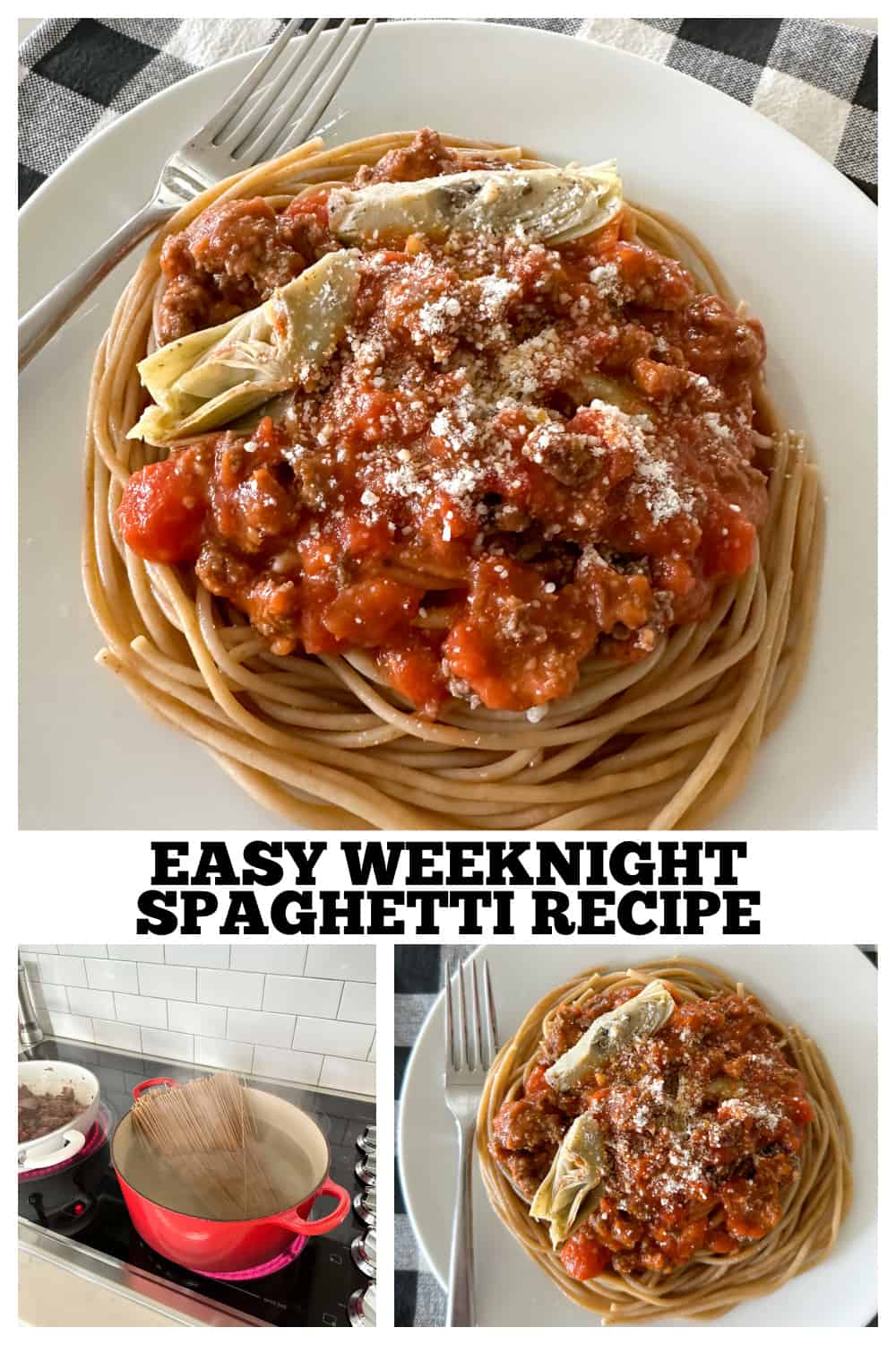 photo collage of weeknight spaghetti recipe