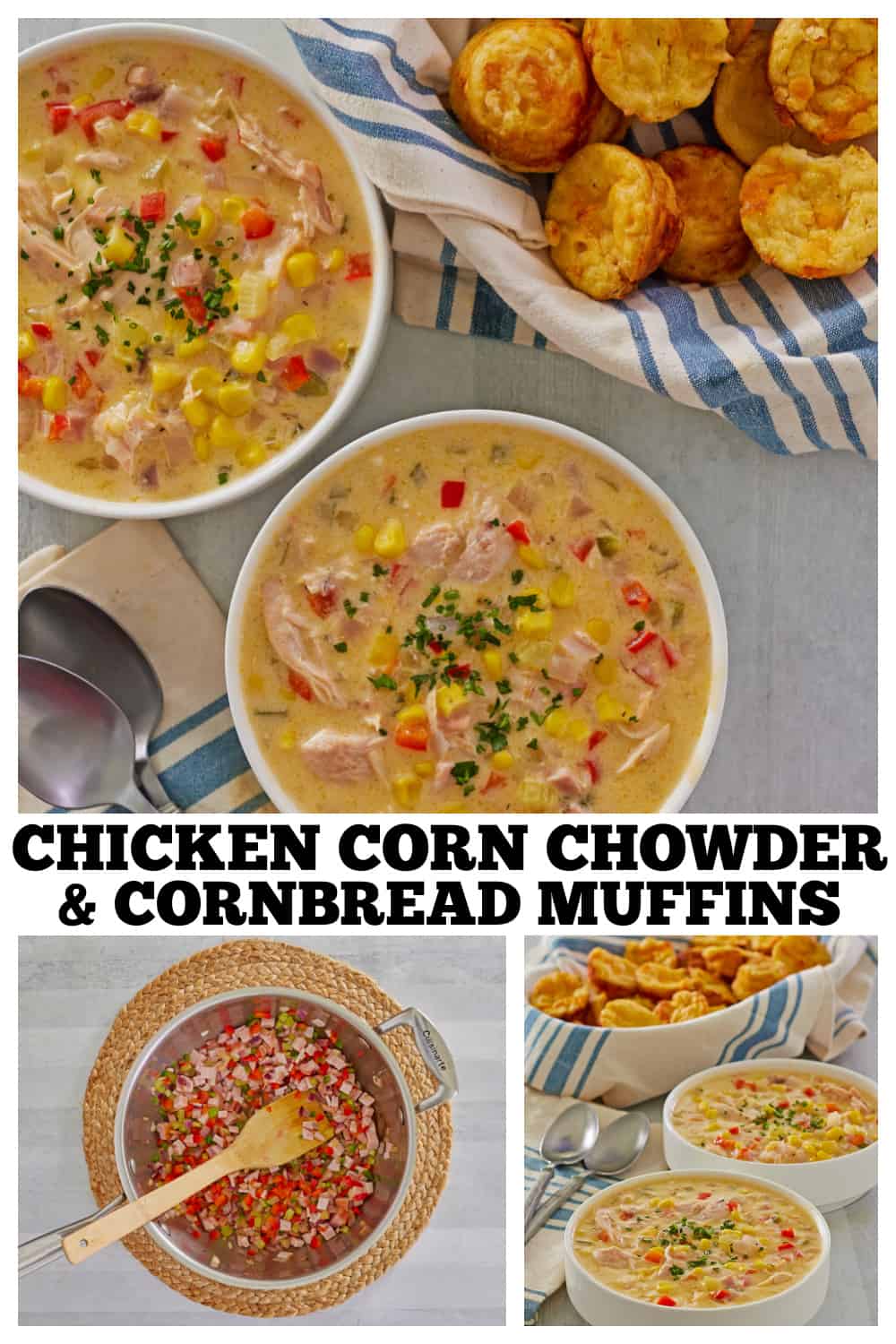 photo collage of chicken corn chowder recipe