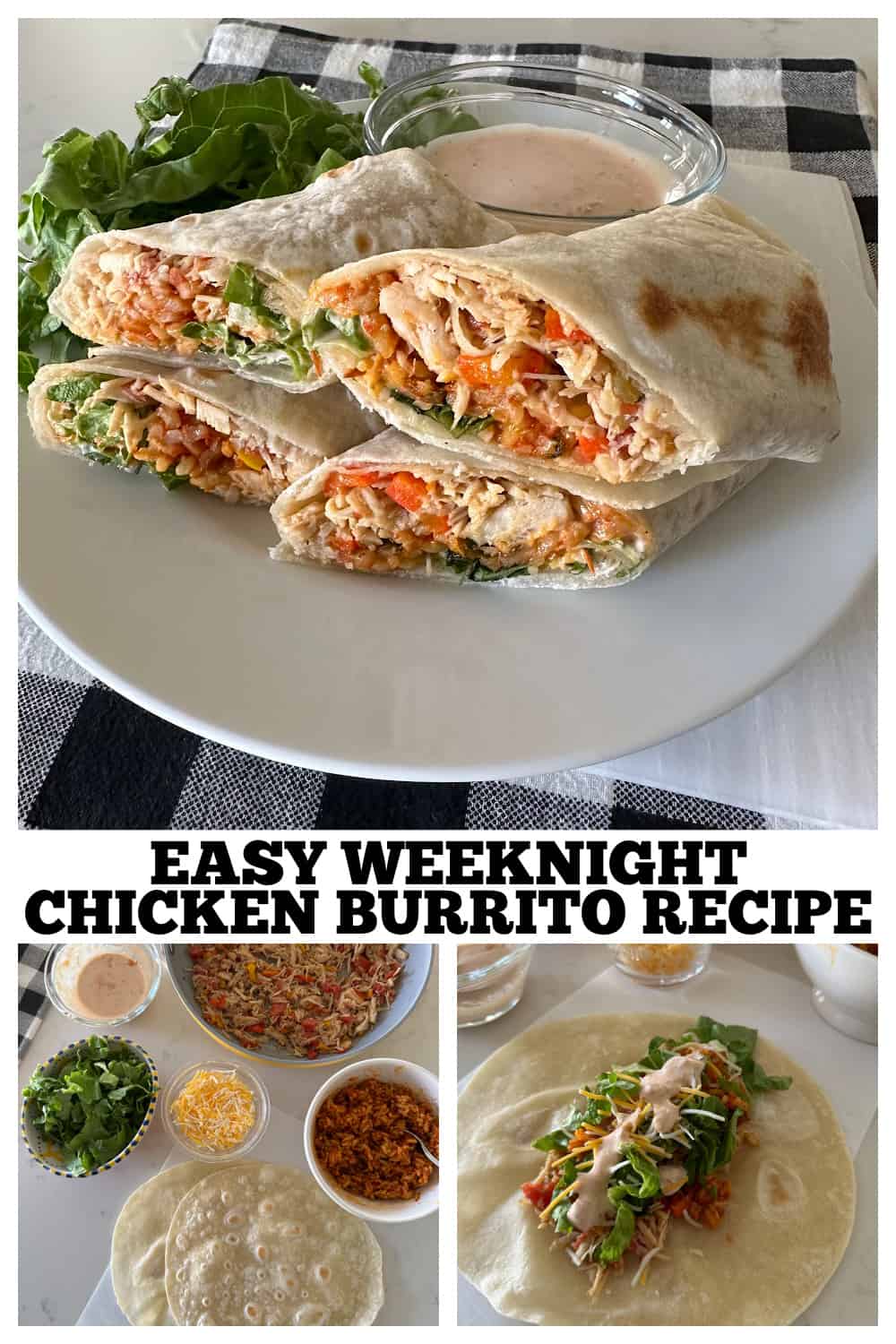 photo collage of chicken burrito recipe