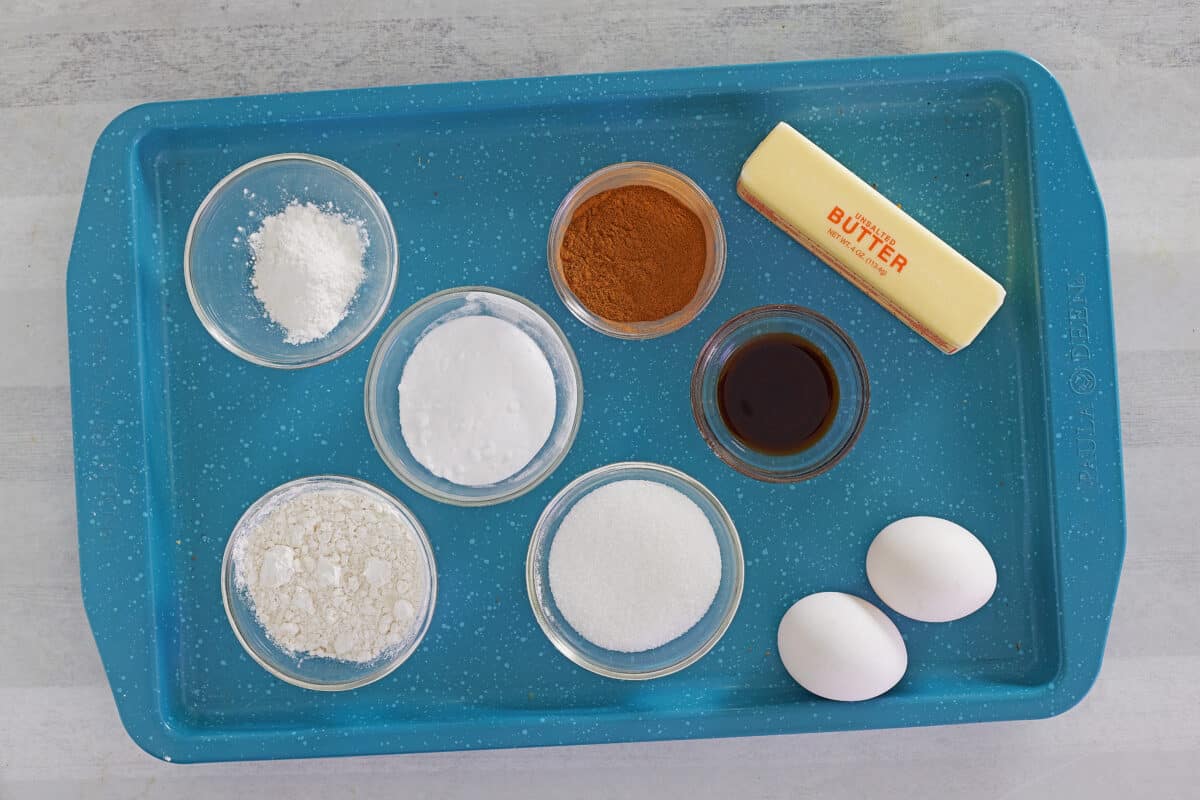 snickerdoodle recipe ingredients on tray