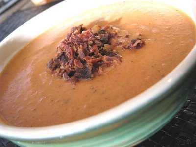 A bowl of Creamy Fire Roasted Tomato and Bacon Soup