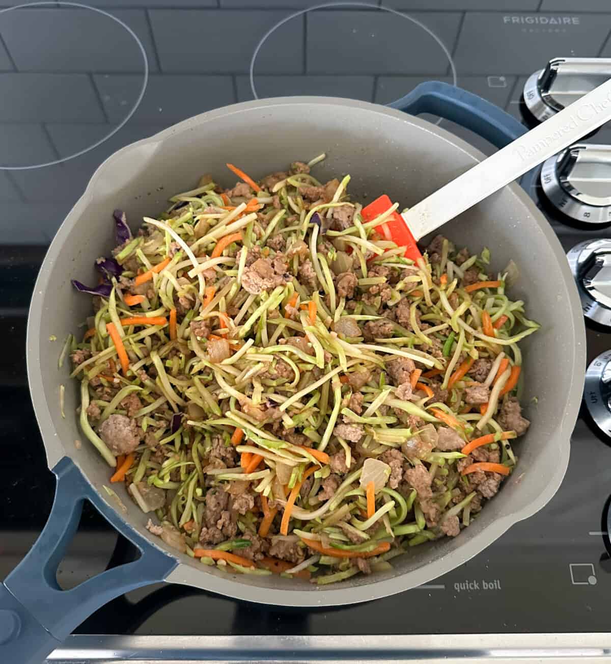 lettuce wrap filling in pan on stove