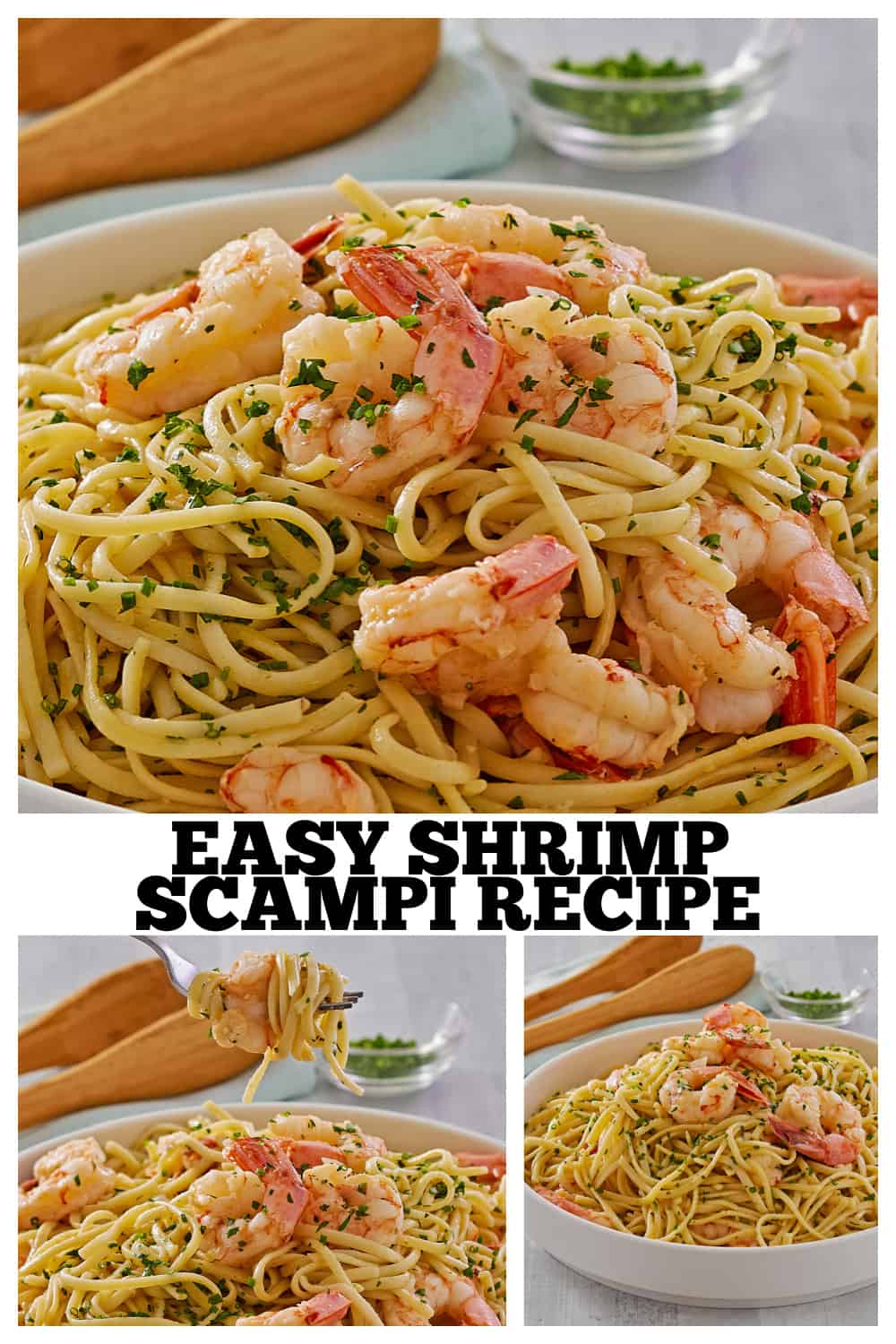 photo collage of shrimp scampi