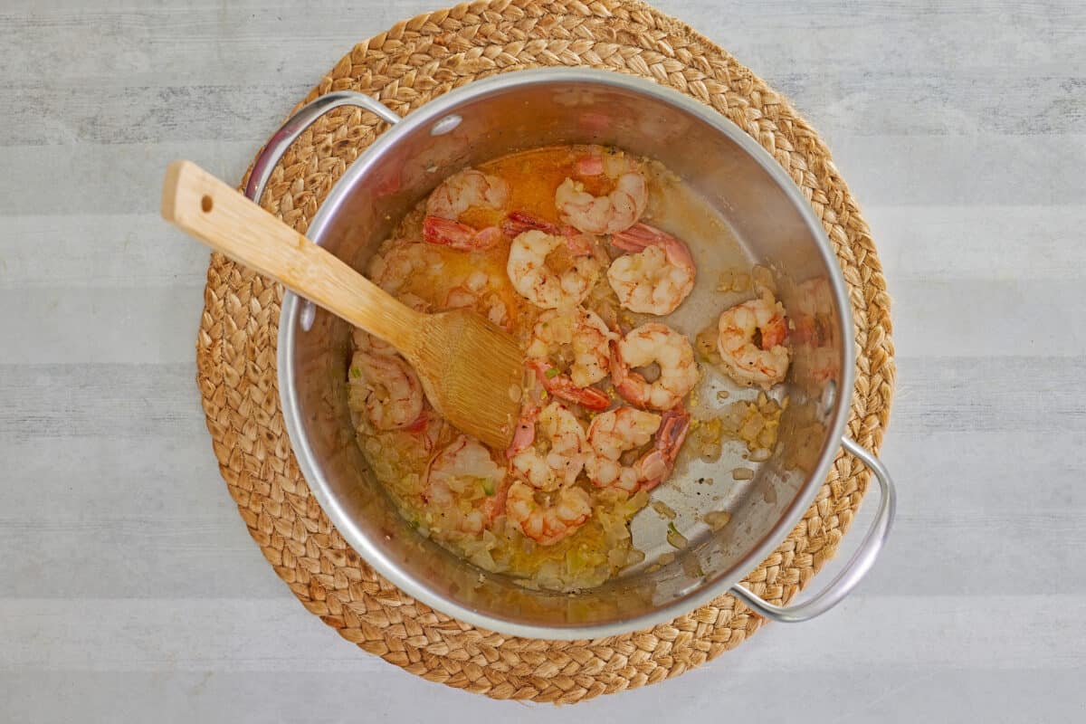 shrimp cooking in a pot