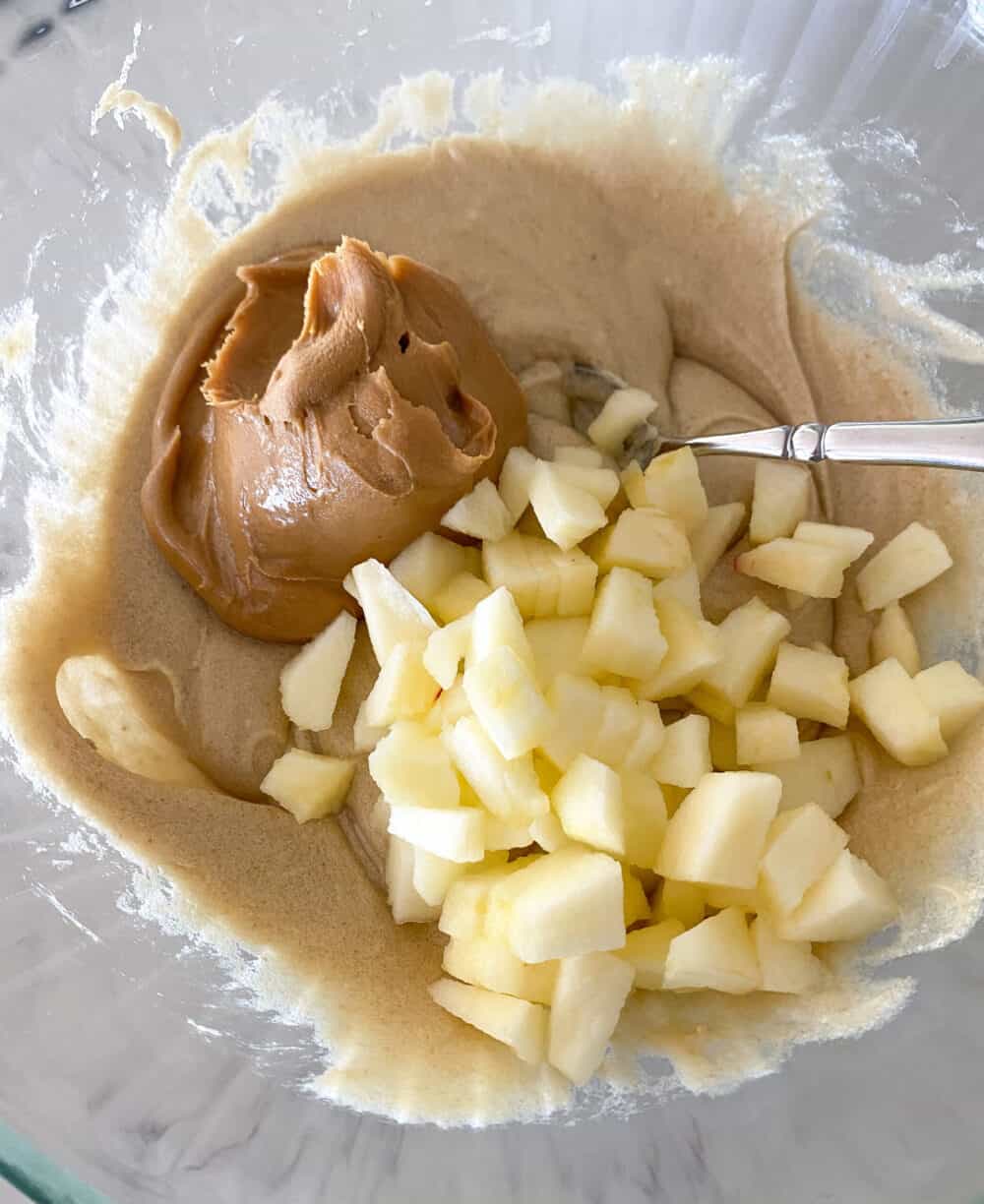 Apples and Peanut Butter Being Added to the Batter
