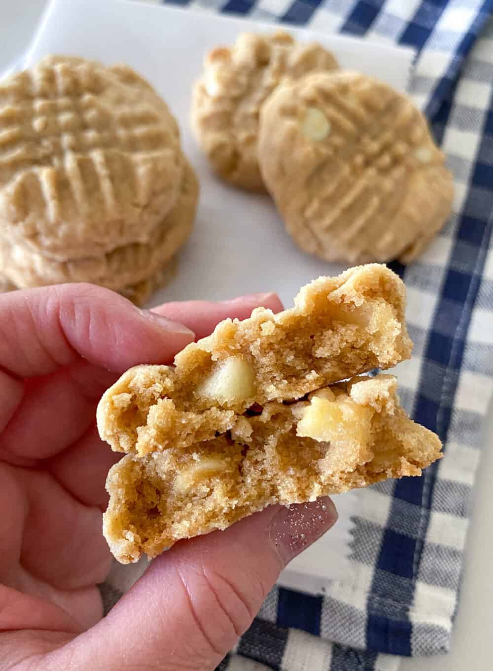 A Soft Apple Peanut Butter Cookie Broken in Half to Show the Inside