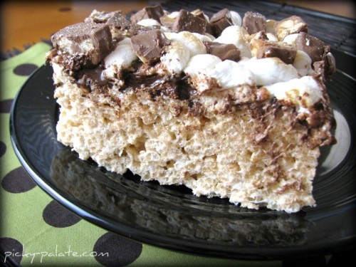 A Toasted Marshmallow Rice Crispy Treat on a plate.