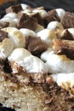 A close up of Extreme Toasted Marshmallow Rice Crispy Treats