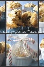 A collage of healthy banana muffins with peanut butter and chocolate chips.