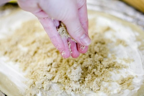 sprinkle brown sugar over buttered sugar cookie dough