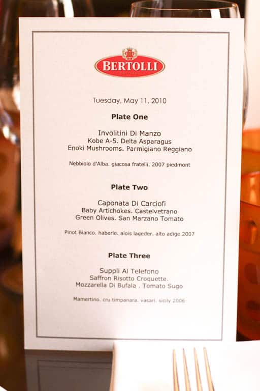 The Bertolli Small Bites Dinner Menu