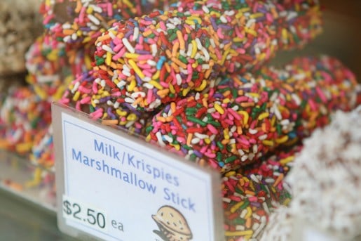 A Stack of Milk Chocolate Krispies with Rainbow Sprinkles
