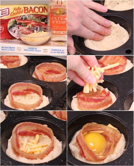 Assembling the Bacon, Egg and Cheese on the English Muffins