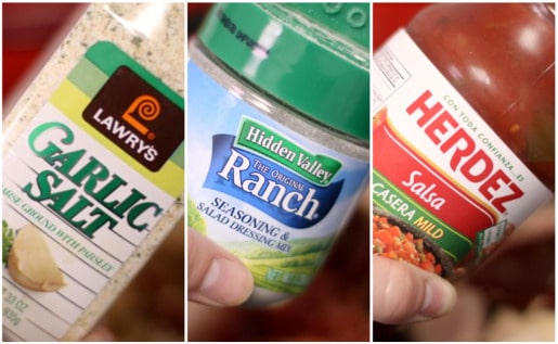 Photo collage of the spices used in Mexican chicken and rice bake.