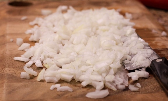 Diced Onions on a Cutting Board