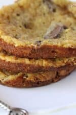 A stack of White Chocolate Kit Kat Blondie cookies on a plate