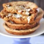 A stack of giant Whopper-mallow cookies on a plate