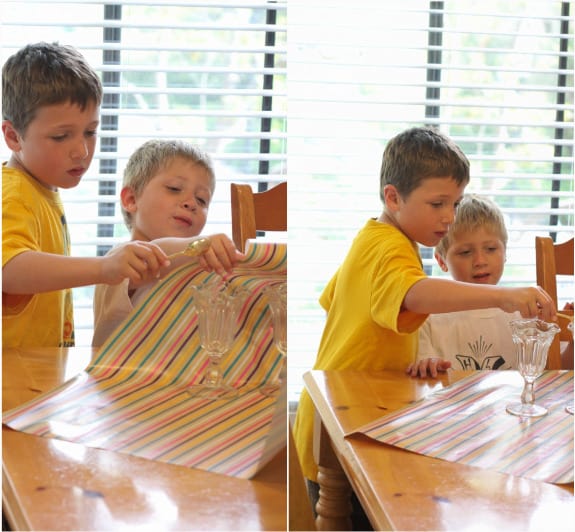 My Sons Helping me Set the Table for Banana Bread Milkshakes