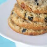 A stack of Blueberry Oatmeal Cookies on a plate