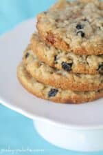 A stack of Blueberry Oatmeal Cookies on a plate