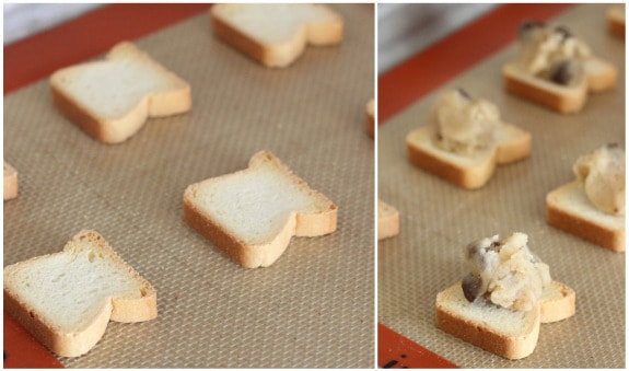 Photo collage of mini chocolate chip sandwiches being assembled.