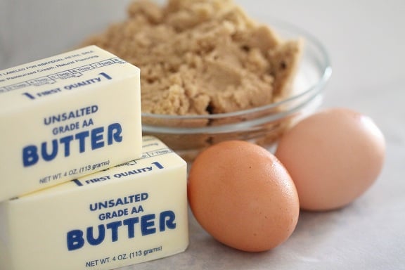 The ingredients for chocolate chip cookie dough.