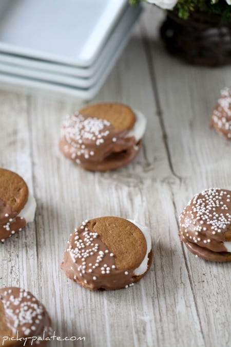 chocolate dipped Gingersnap S'mores.