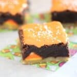 Shortbread Candy Corn Kissed brownie on a napkin