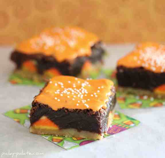 Image of Shortbread Candy Corn Kissed Brownies on a Plate