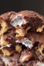 A Stack of Chocolate, Peanut Butter & Marshmallow Pudding Cookies