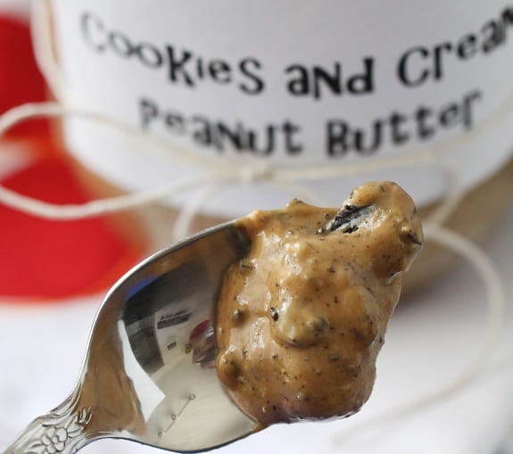 Cookies and Cream Peanut Butter on a Spoon