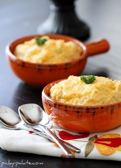 Two Bowls of Smoky & Cheesy Buttermilk Baked Mashed Potatoes