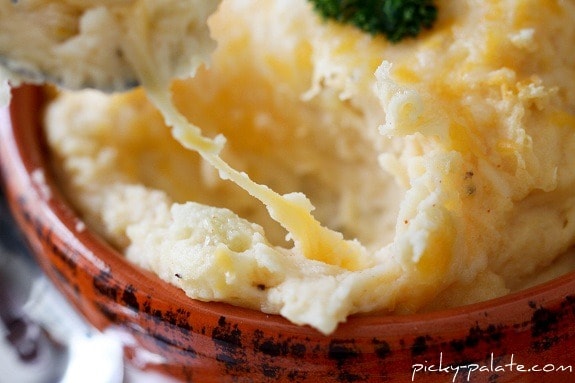 Close-up of Smoky & Cheesy Buttermilk Baked Mashed Potatoes