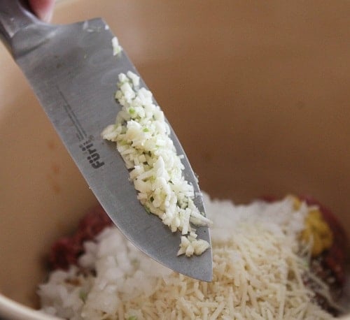 Minced Garlic on a Knife