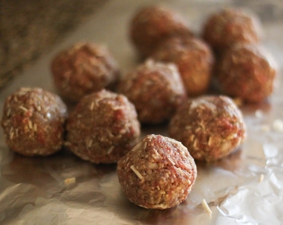 Mozzarella Stuffed Meatballs on Tin Foil