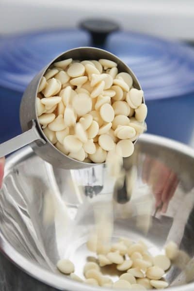White Chocolate Chips being Poured into a Bowl