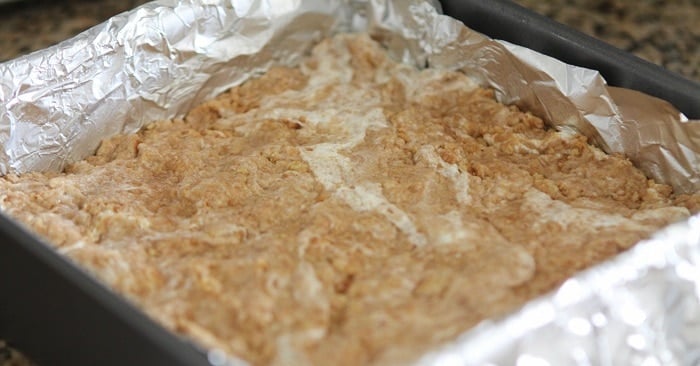 Chewy No-Bake Nutter Butter Bars Pressed into a Pan