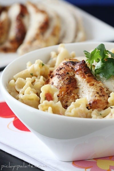 A Bowl Filled with Campanelle Pasta & Mexi-Chicken