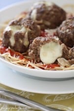 Close-up of Mozzarella Stuffed Meatballs