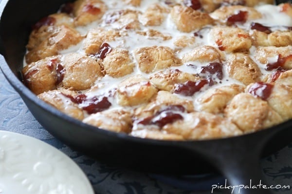 Peanut Butter and Jelly Monkey Bread in a Skillet