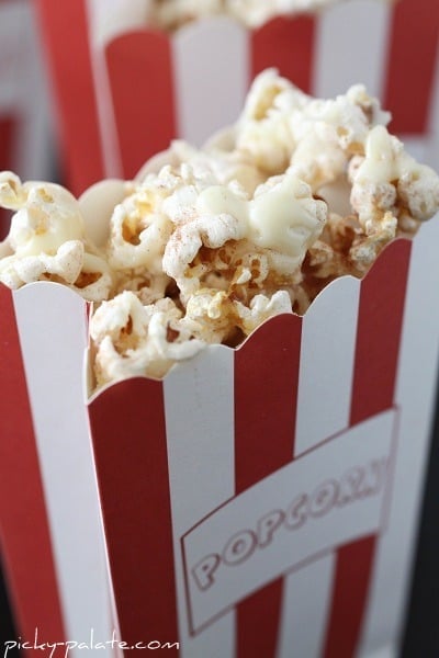 Snickerdoodle Popcorn with White Chocolate Drizzle - Picky Palate