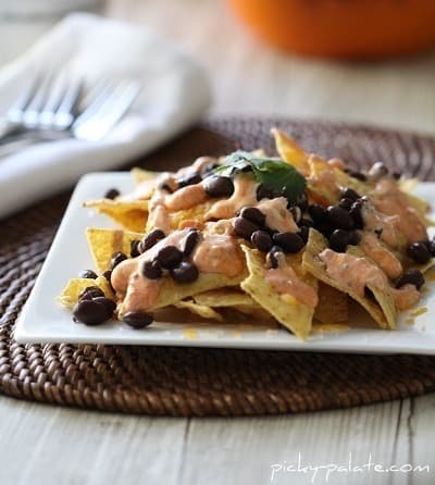 Creamy Salsa and Black Bean Nachos on a Plate