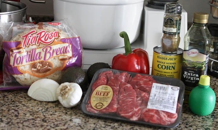 Ingredients for Carne Asada Soft Tacos with Guacamole and Corn