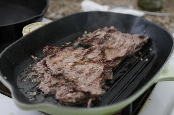 Beef in a Skillet on the Stove